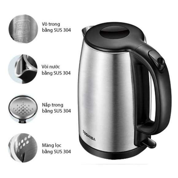 Ấm đun siêu tốc Toshiba KT-17SH2NV 1.7L, Inox 304 - Hàng chính hãng, bộ điều khiển strix - JoyMall