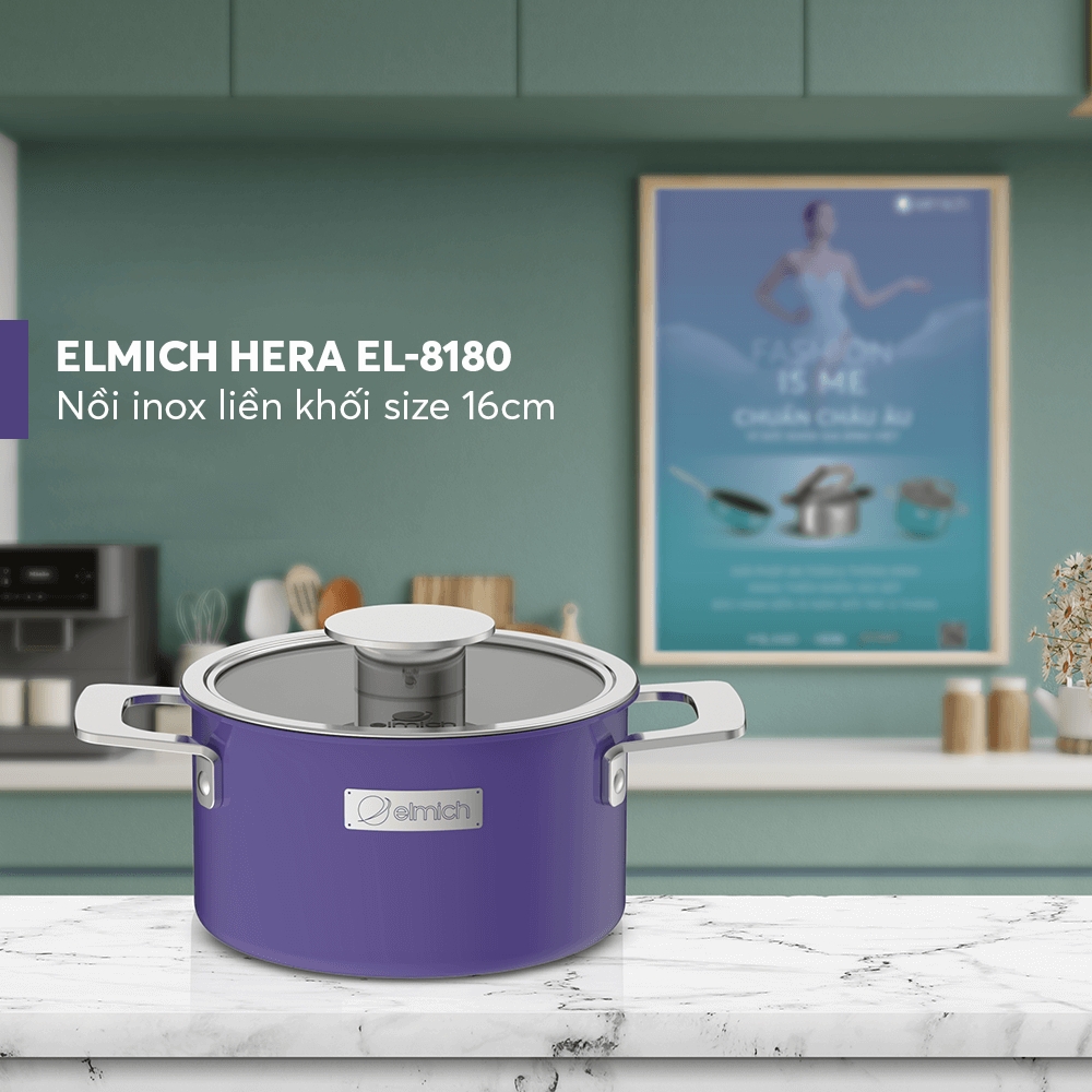 Nồi inox liền khối Elmich Hera 4 size 16, 18, 20, 22cm, Hàng chính hãng, inox 3 lớp dày 2.2mm - Joymall