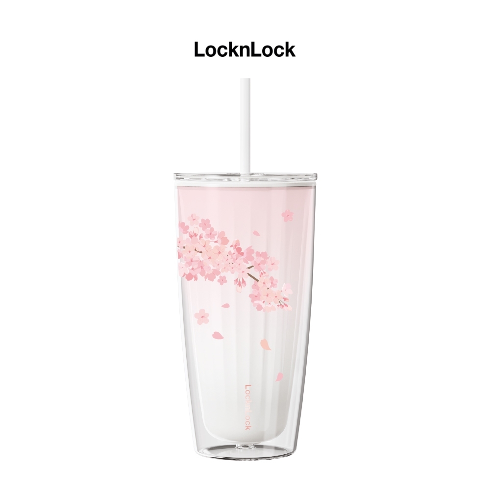 Ly nhựa LocknLock 2 lớp 750ml - Hàng chính hãng kèm ống hút cọ rửa, cách nhiệt tốt, miệng rộng - JoyMall