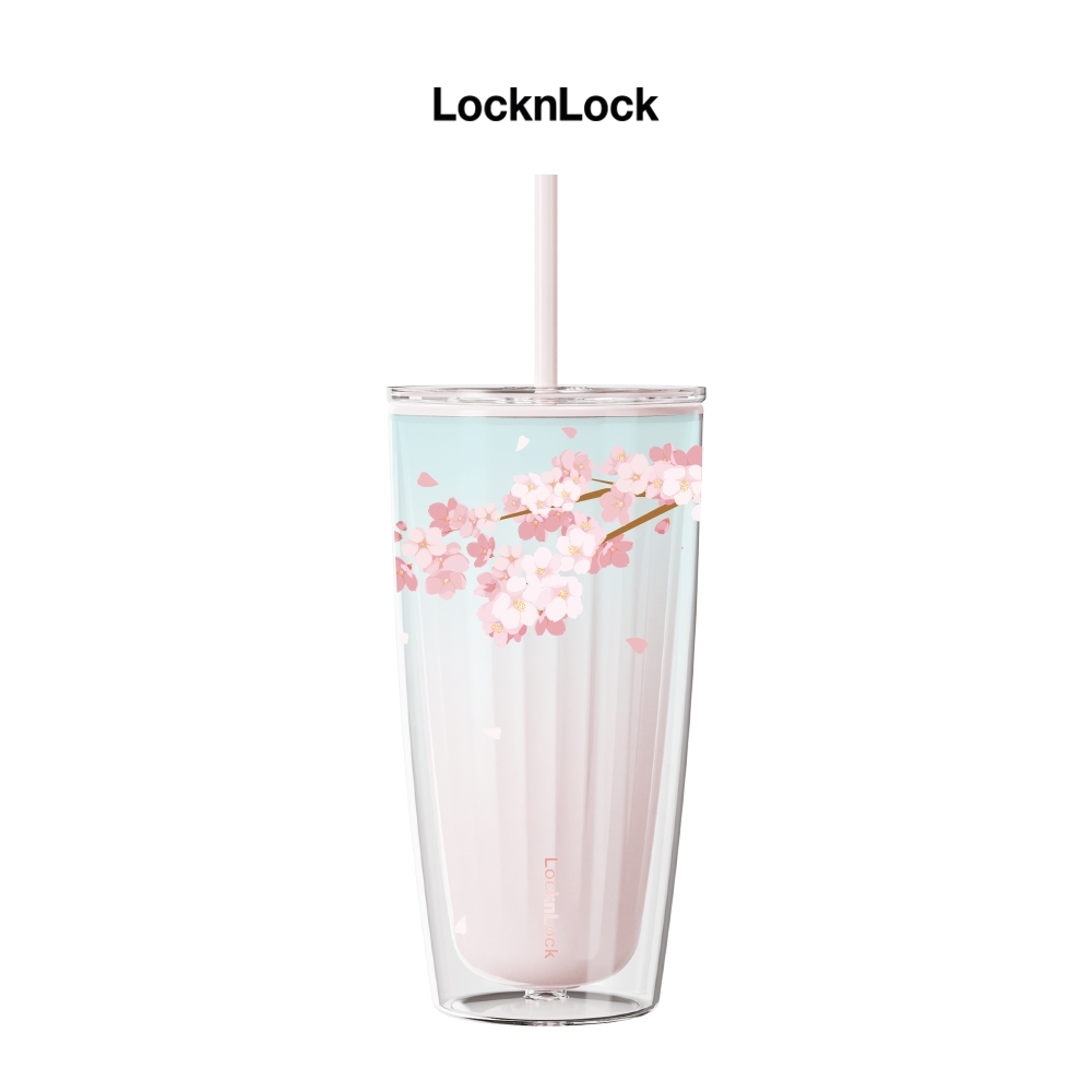 Ly nhựa LocknLock 2 lớp 750ml - Hàng chính hãng kèm ống hút cọ rửa, cách nhiệt tốt, miệng rộng - JoyMall