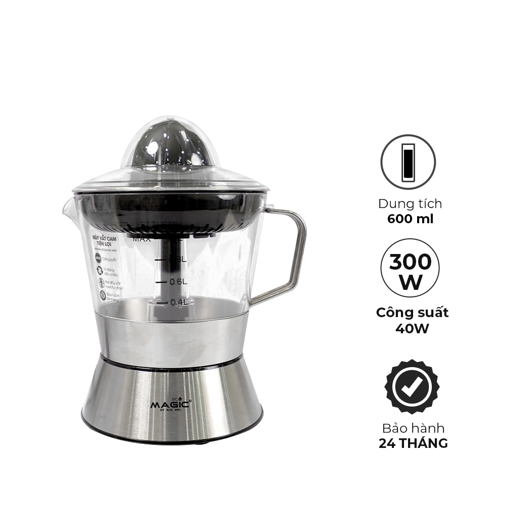 Máy vắt cam Magic Eco AC-20 1000ml 40W, Hàng chính hãng, Động cơ xoay ép cho nhiều nước cam, Đế thép không gỉ - JoyMall