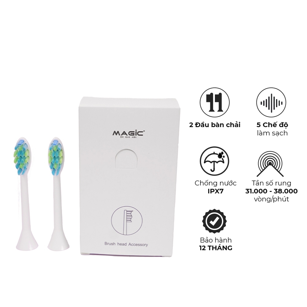 Bàn chải điện Magic B-25, Hàng chính hãng, 5 chế độ làm sạch, chống nước IPX7, kèm 2 đầu bàn chải - JoyMall