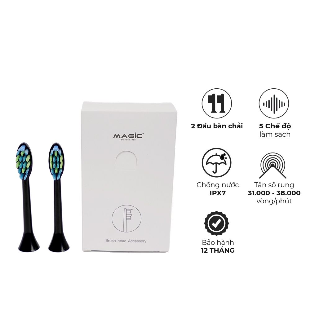 Bàn chải điện Magic B-25, Hàng chính hãng, 5 chế độ làm sạch, chống nước IPX7, kèm 2 đầu bàn chải - JoyMall