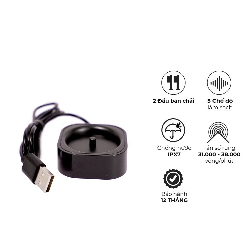 Bàn chải điện Magic B-25, Hàng chính hãng, 5 chế độ làm sạch, chống nước IPX7, kèm 2 đầu bàn chải - JoyMall