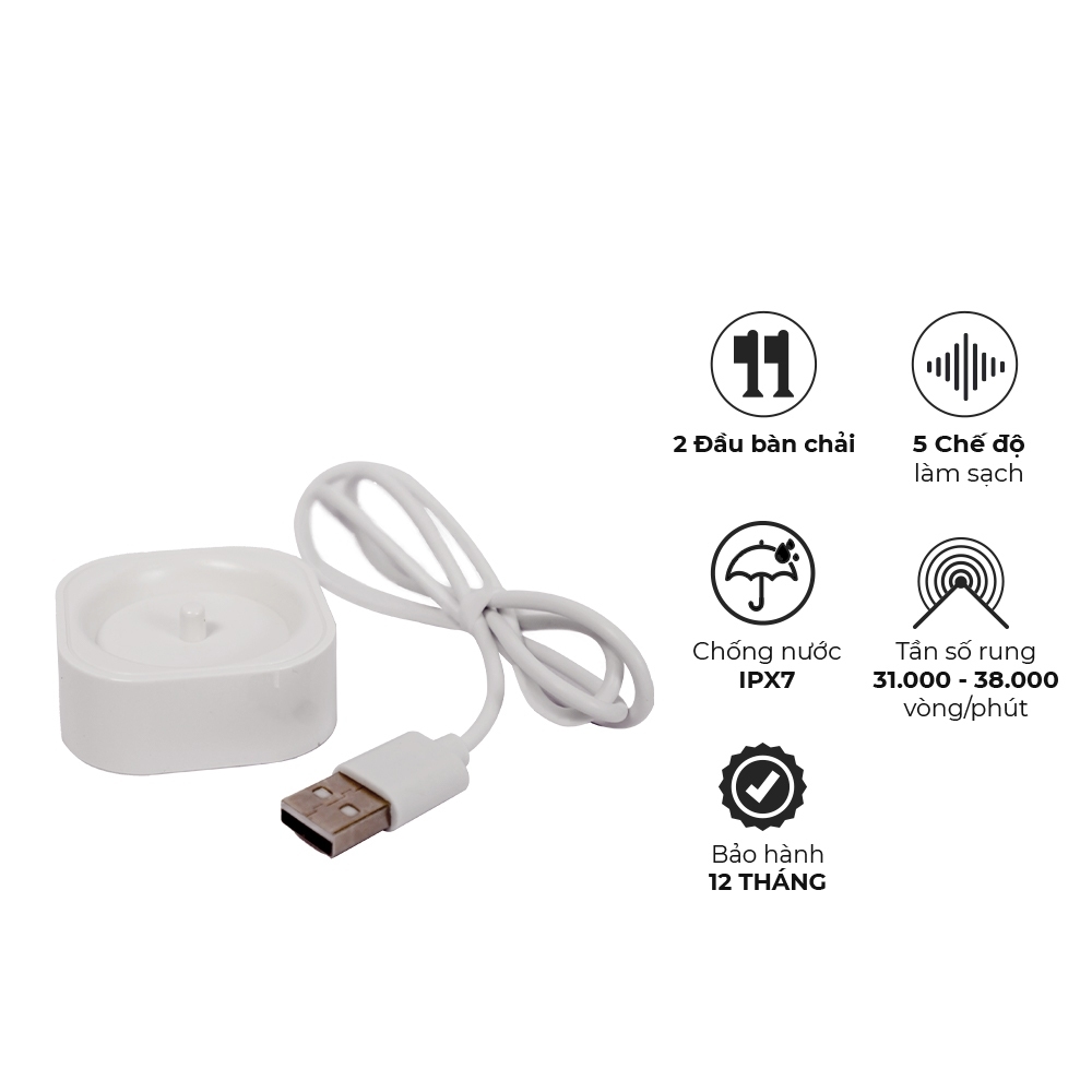 Bàn chải điện Magic B-25, Hàng chính hãng, 5 chế độ làm sạch, chống nước IPX7, kèm 2 đầu bàn chải - JoyMall