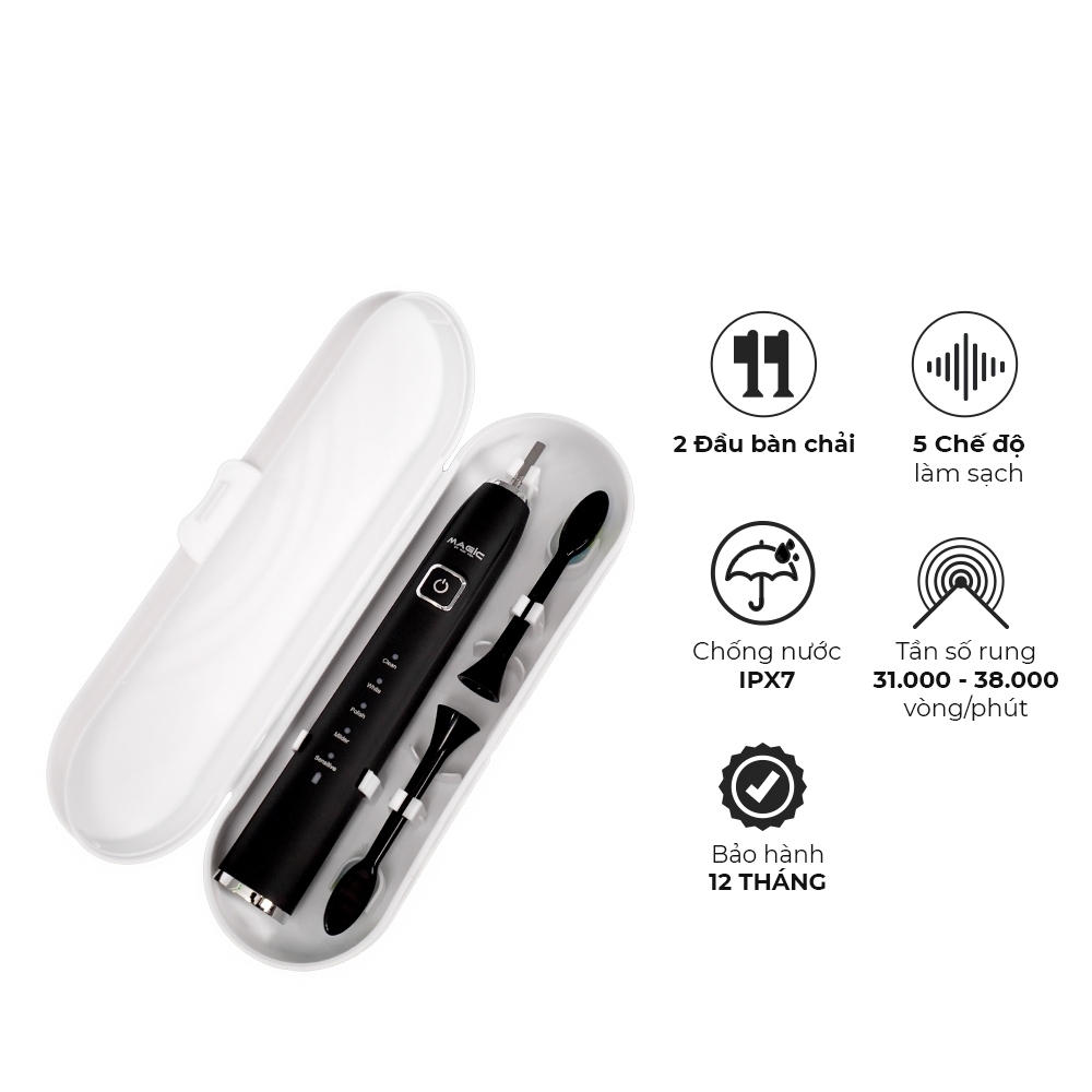 Bàn chải điện Magic B-25, Hàng chính hãng, 5 chế độ làm sạch, chống nước IPX7, kèm 2 đầu bàn chải - JoyMall