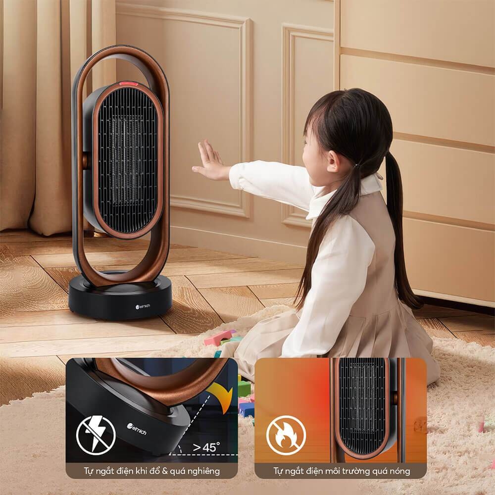 Máy sưởi gốm Elmich CHE 3937, CHE-3938, Hàng chính hãng, 3 mức hẹn giờ, không đốt cháy oxy, 2 chế độ sưởi - JoyMall