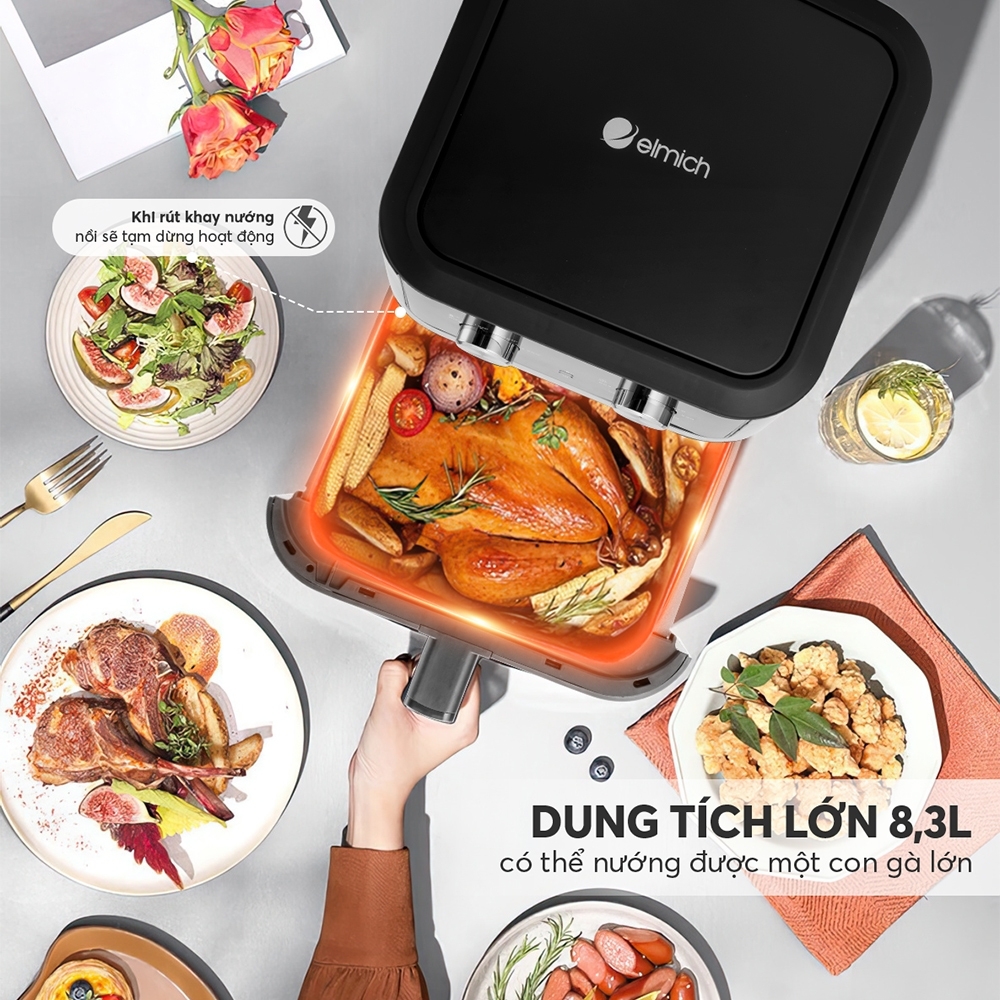 Nồi chiên không dầu 8L Elmich AFE-3951OL, Hàng chính hãng, nướng được cả con gà, lồng nồi chống dính - JoyMall