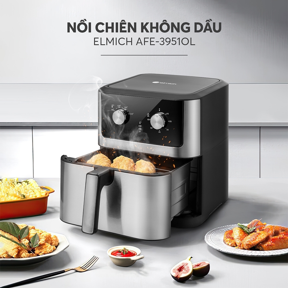 Nồi chiên không dầu 8L Elmich AFE-3951OL, Hàng chính hãng, nướng được cả con gà, lồng nồi chống dính - JoyMall
