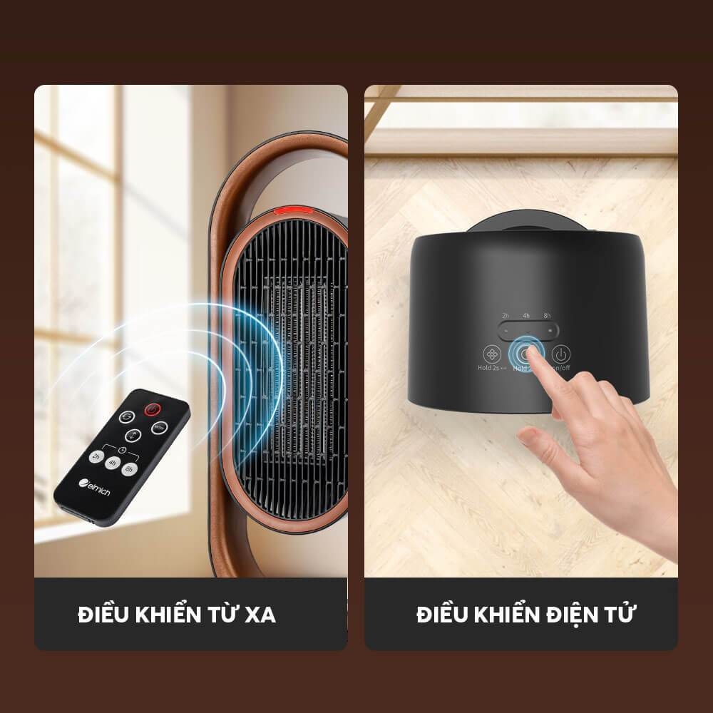 Máy sưởi gốm Elmich CHE 3937, CHE-3938, Hàng chính hãng, 3 mức hẹn giờ, không đốt cháy oxy, 2 chế độ sưởi - JoyMall
