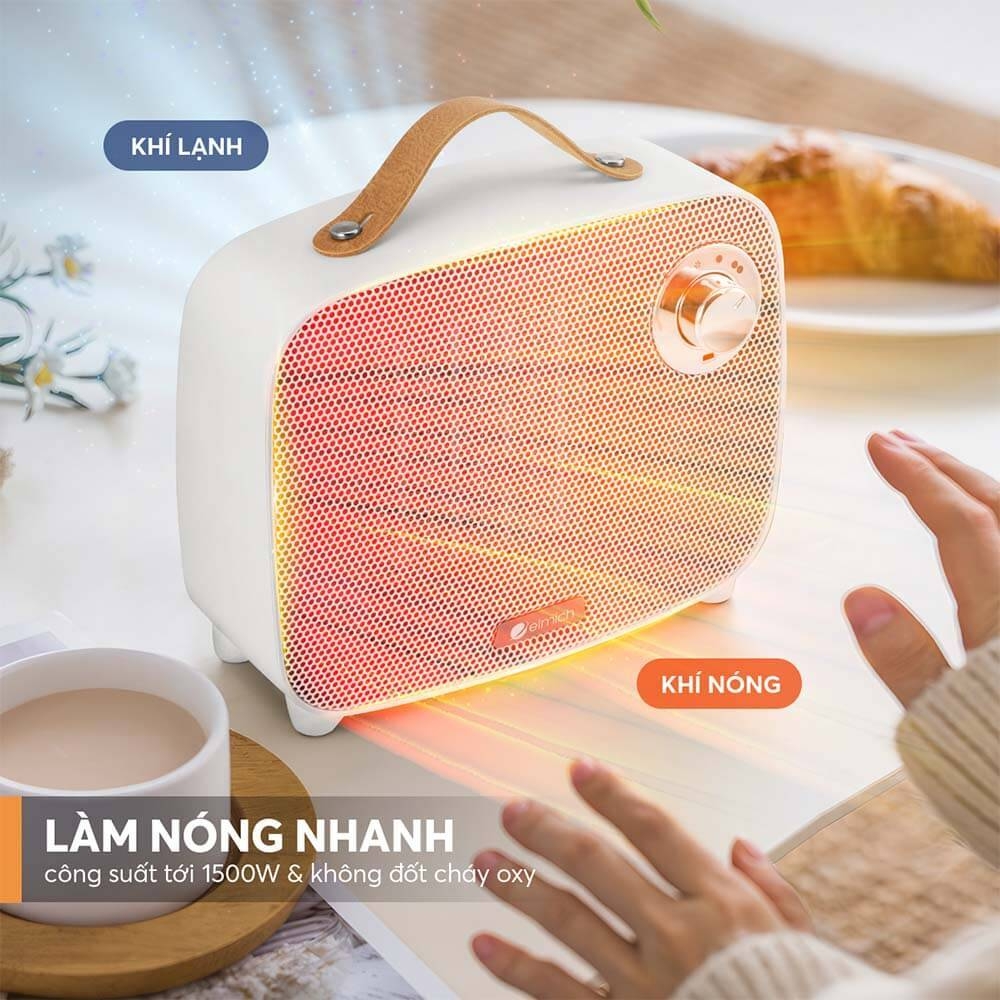 Máy sưởi gốm Elmich CHE 3937, CHE-3938, Hàng chính hãng, 3 mức hẹn giờ, không đốt cháy oxy, 2 chế độ sưởi - JoyMall