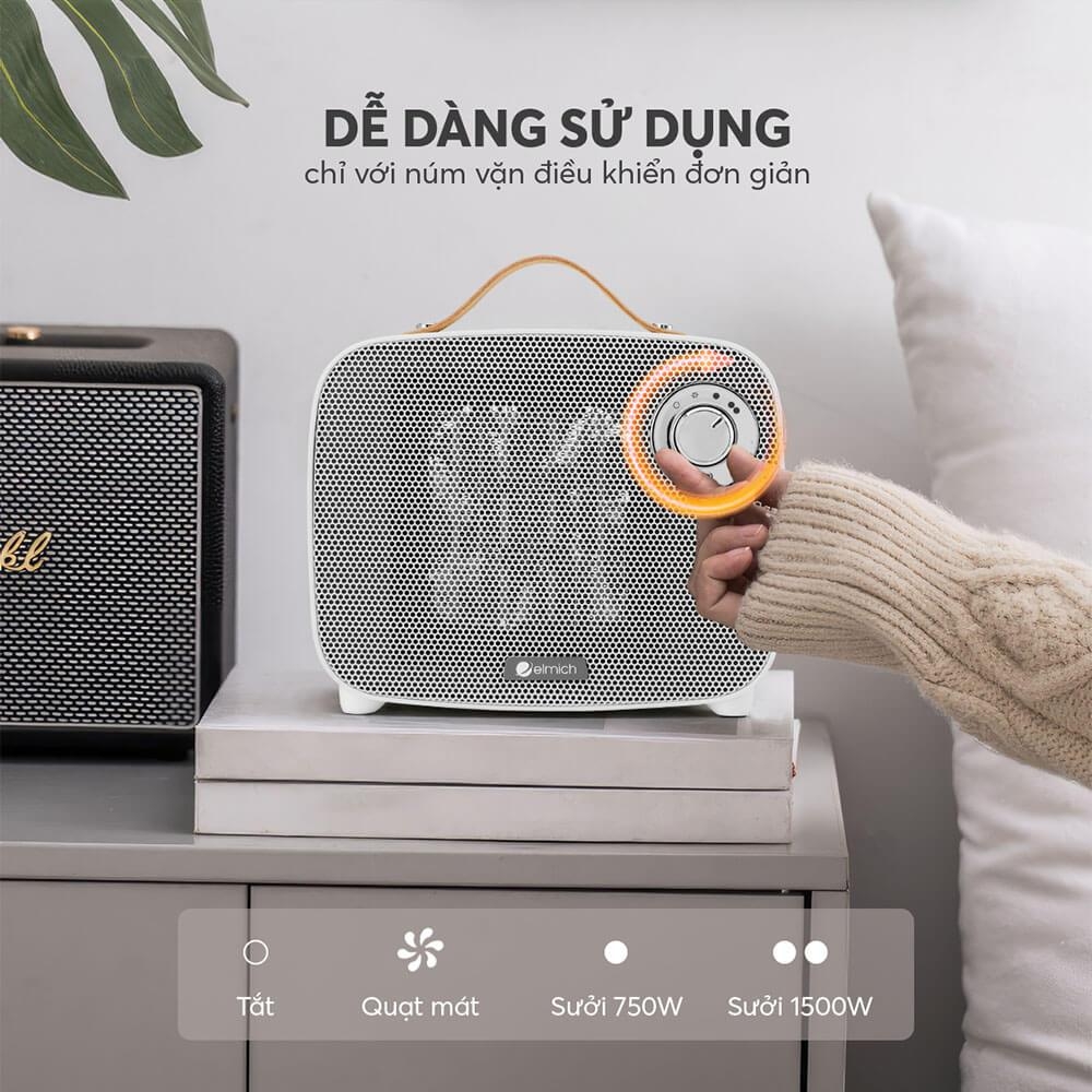 Máy sưởi gốm Elmich CHE 3937, CHE-3938, Hàng chính hãng, 3 mức hẹn giờ, không đốt cháy oxy, 2 chế độ sưởi - JoyMall