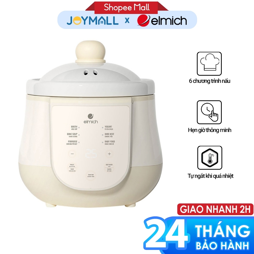 Nồi nấu chậm 1L Elmich SCE-8524OL, Hãng chính hãng, 6 chế độ nấu, hẹn giờ thông minh, tự ngắt khi quá nhiệt - JoyMall