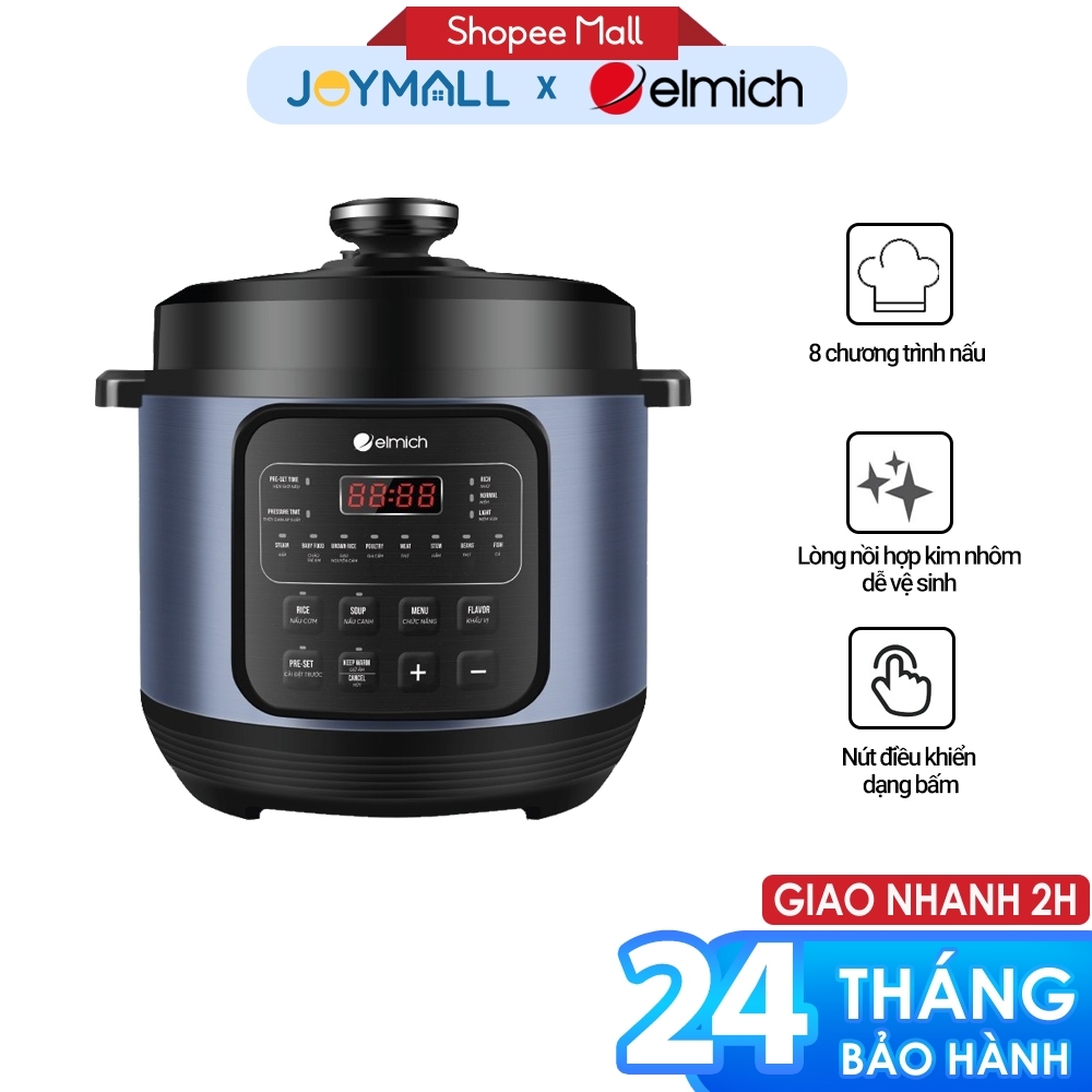 Nồi áp suất điện tử Elmich PCE-8571 6L 1000W, Hàng chính hãng, 8 chương trình nấu, điều khiển cảm ứng - JoyMall