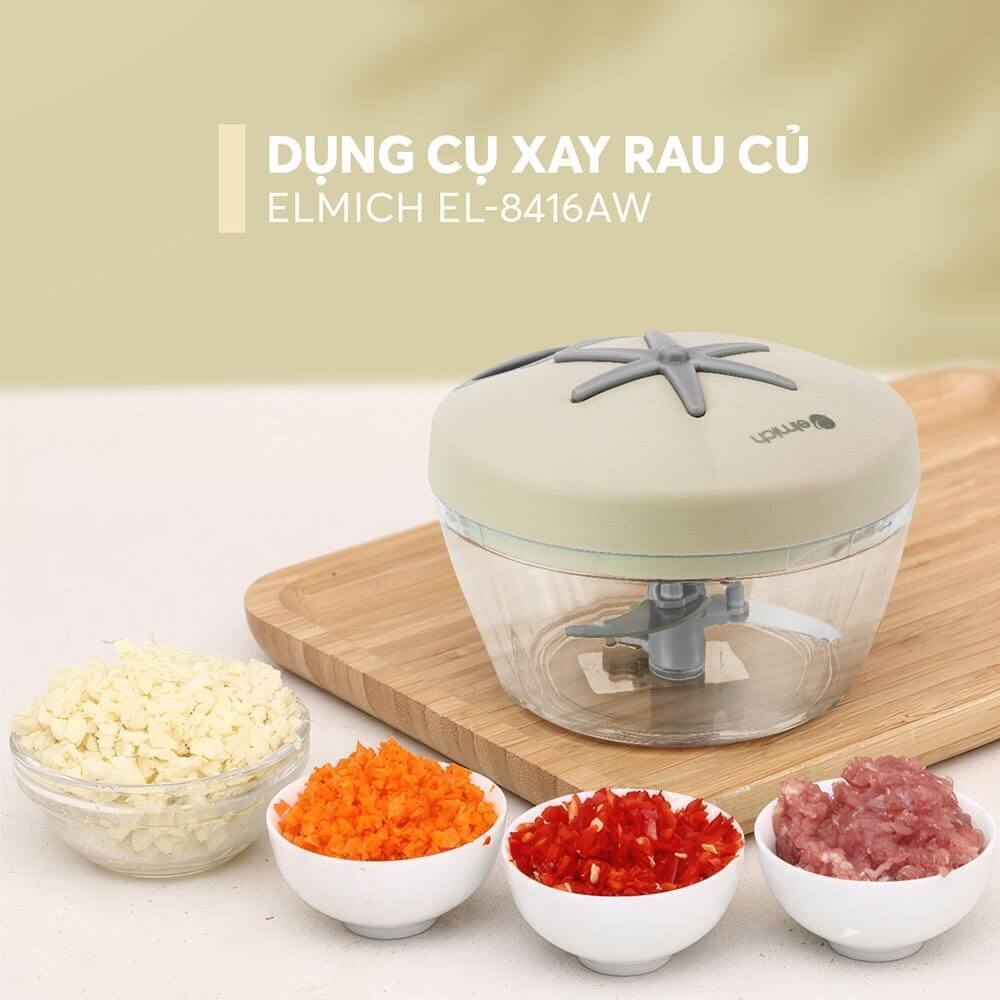 Dụng cụ xay rau củ quả gia vị Elmich EL8416, Hàng chính hãng, cối nhựa trong suốt, lưỡi dao bằng inox - JoyMall