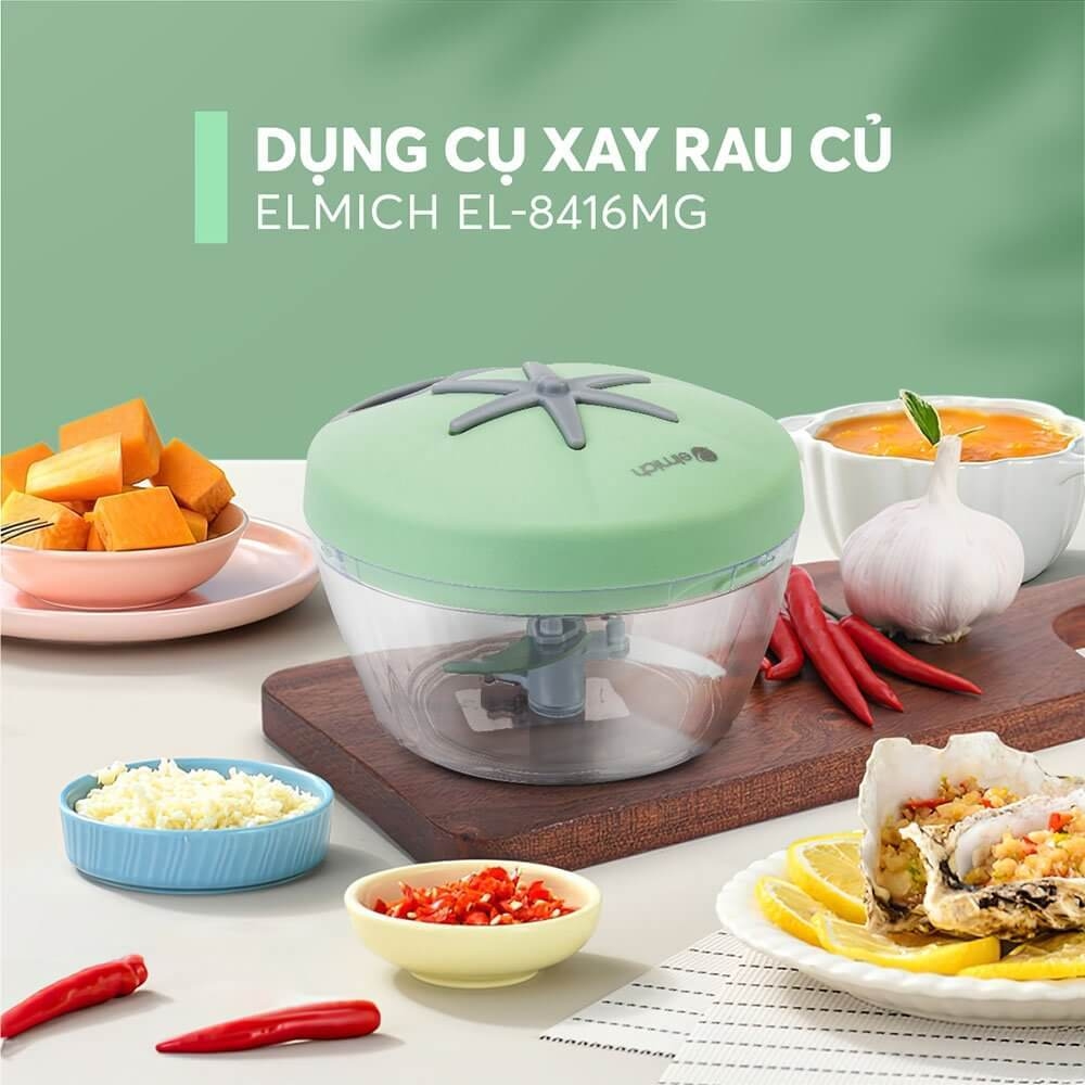 Dụng cụ xay rau củ quả gia vị Elmich EL8416, Hàng chính hãng, cối nhựa trong suốt, lưỡi dao bằng inox - JoyMall