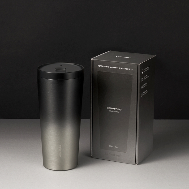 Ly giữ nhiệt LocknLock 540ml LHC4279VOL, LHC4279NBLK - Hàng chính hãng, có 2 nắp tiện lợi, đế silicone - JoyMall