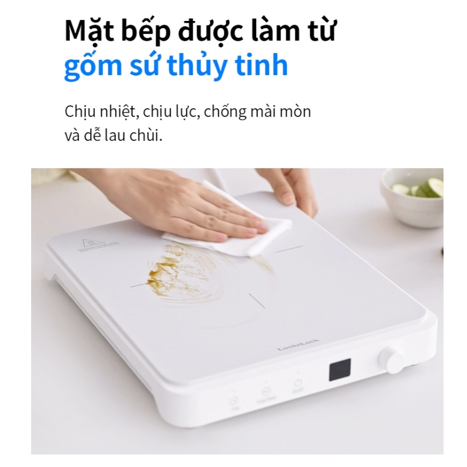 Bếp điện từ LocknLock Bianco EJI146WHT, Hàng chính hãng, Thiết kế siêu mỏng, Công suất mạnh, Đa chế độ nấu - JoyMall