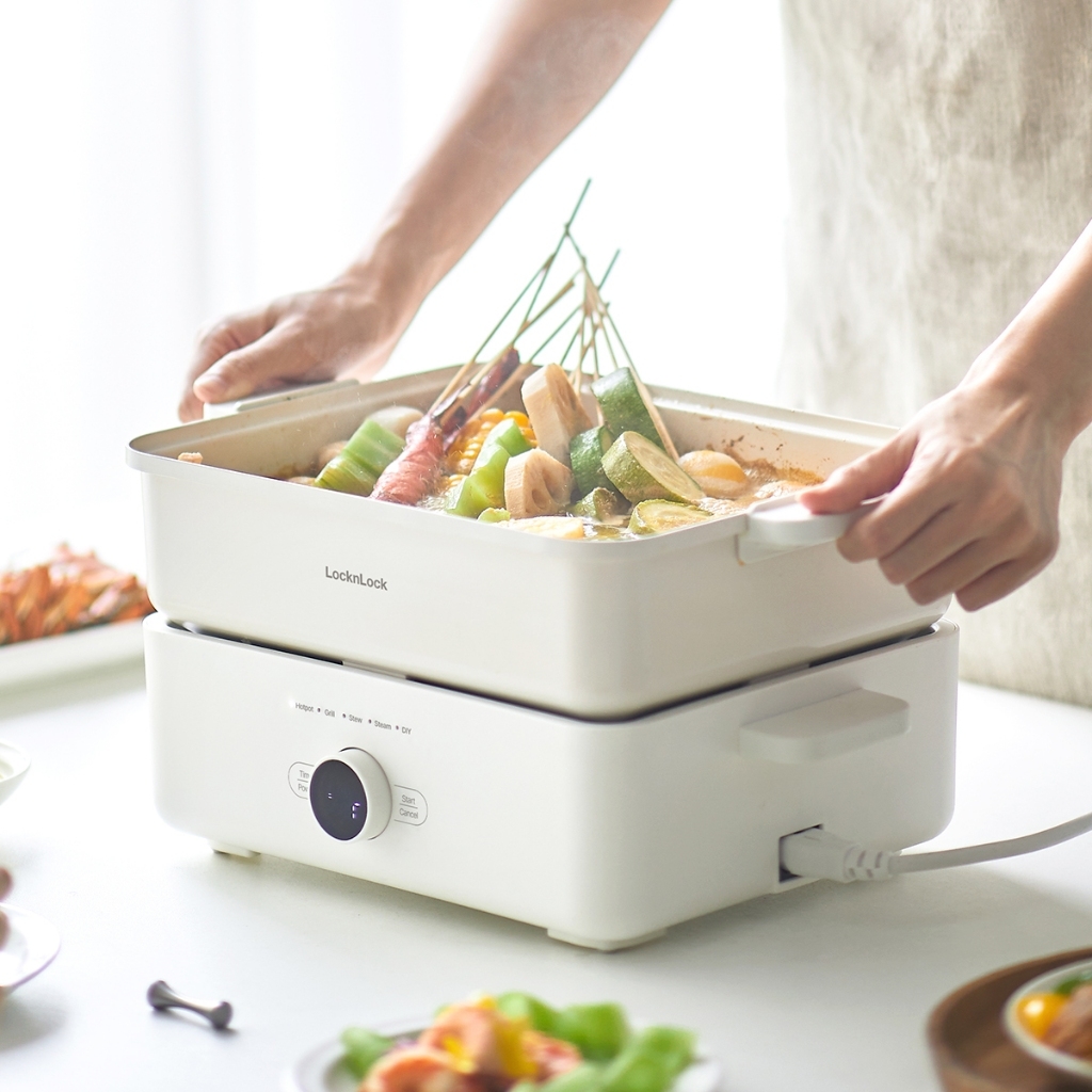 Nồi lẩu đa năng 4.5L Bianco LocknLock EJP154IVY, Hàng chính hãng, Phủ sứ chống dính, tay cầm cách nhiệt - JoyMall