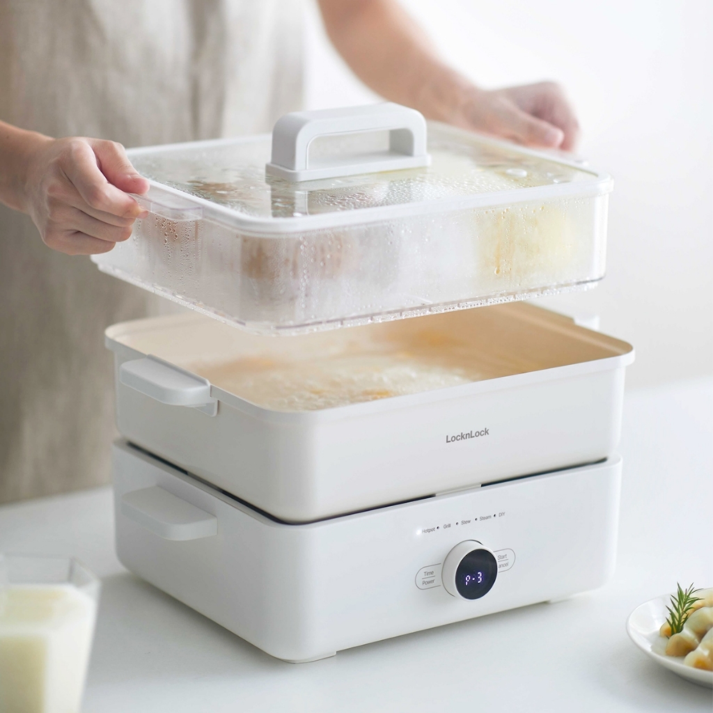 Nồi lẩu đa năng 4.5L Bianco LocknLock EJP154IVY, Hàng chính hãng, Phủ sứ chống dính, tay cầm cách nhiệt - JoyMall