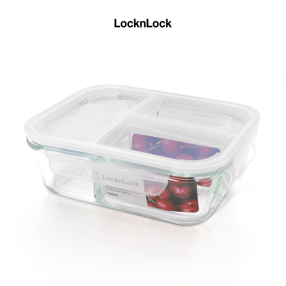 Hộp thủy tinh LocknLock BLANC bảo quản thực phẩm nhiều dung tích LLG120-Hàng chính hãng, chịu nhiệt cao, có ngăn-JoyMall