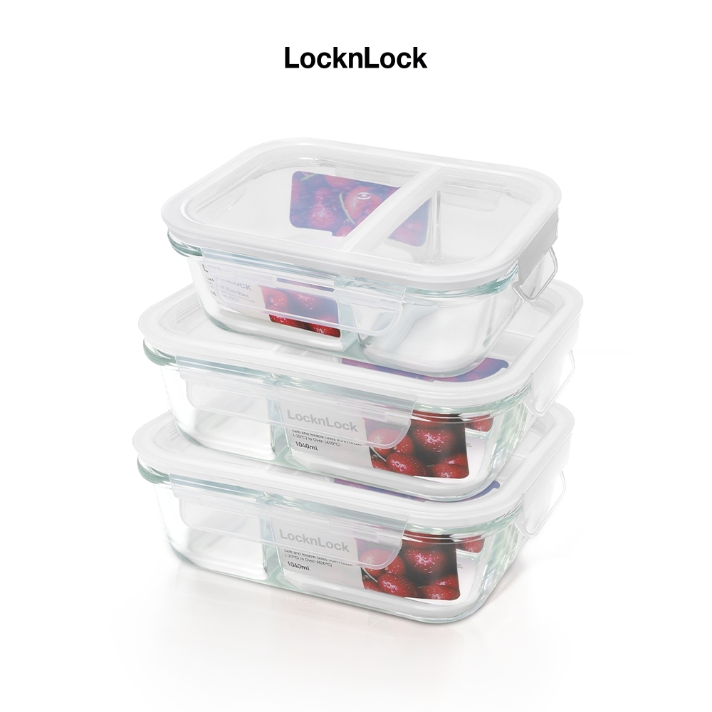 Hộp thủy tinh LocknLock BLANC bảo quản thực phẩm nhiều dung tích LLG120-Hàng chính hãng, chịu nhiệt cao, có ngăn-JoyMall