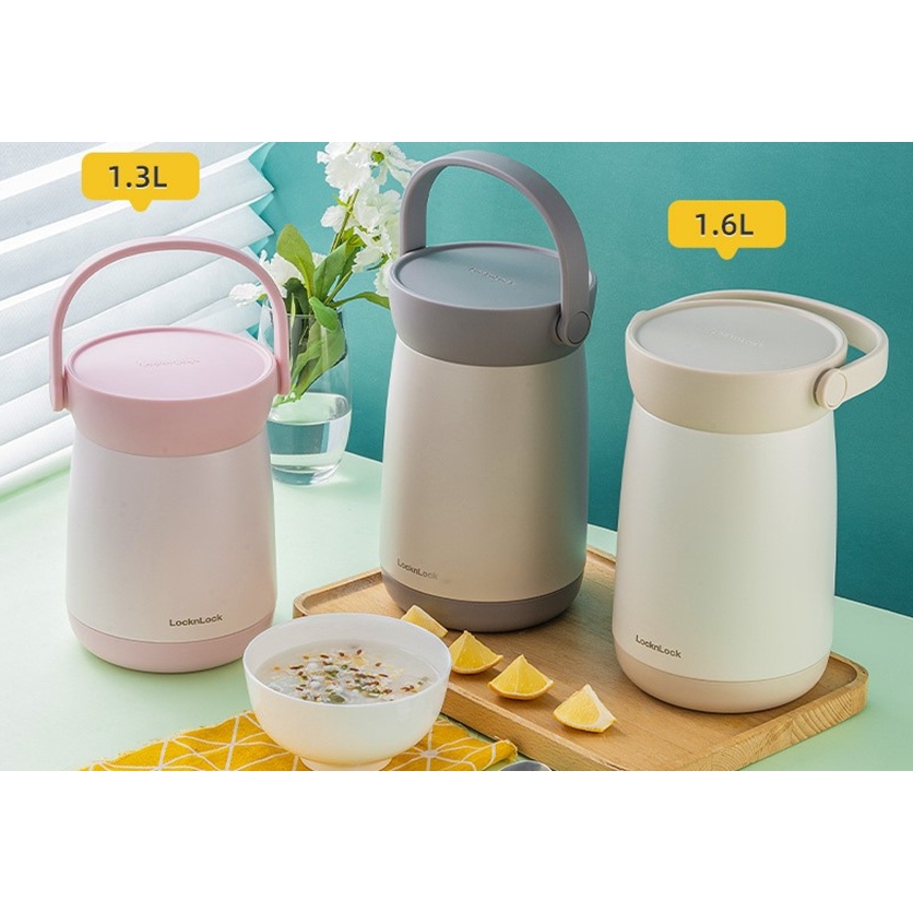Bình giữ nhiệt đựng thức ăn LocknLock Mushroom LHC8048 LHC8049, Hàng chính hãng, 1,3-1,6L, 2 ngăn, có quai xách-JoyMall