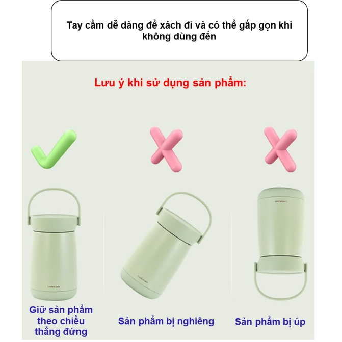 Bình giữ nhiệt đựng thức ăn LocknLock Mushroom LHC8048 LHC8049, Hàng chính hãng, 1,3-1,6L, 2 ngăn, có quai xách-JoyMall