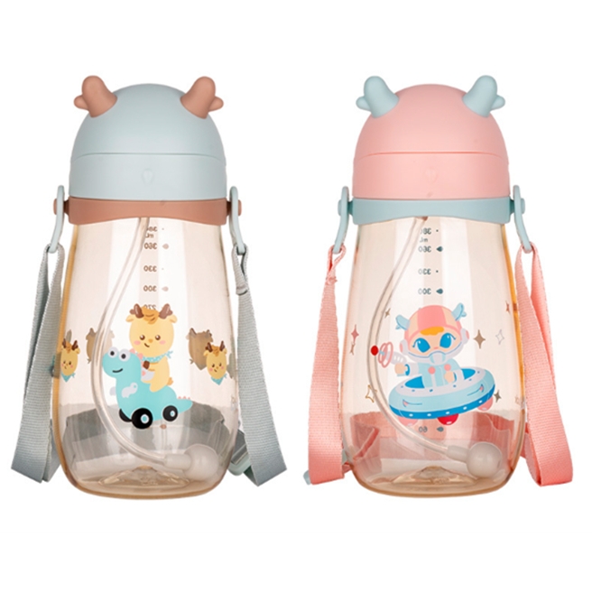 Bình nước nhựa LocknLock 450ml HAP910 Deer Kids, Hàng chính hãng, kèm ống hút silicone, dây đeo, họa tiết xinh-JoyMall