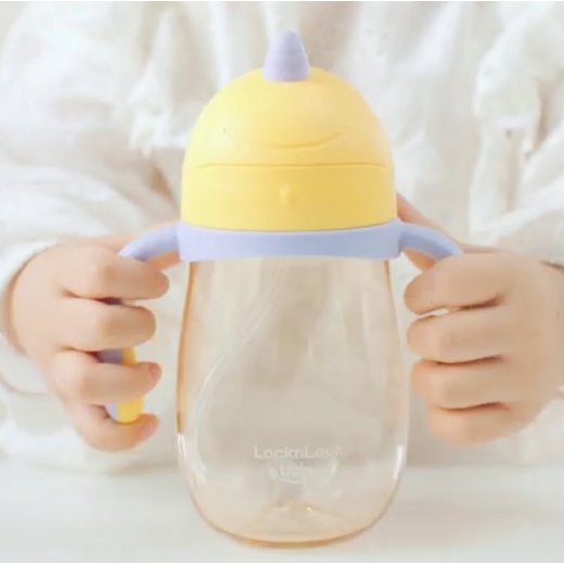 Bình nước nhựa LocknLock 330ml HAP911 Unicorn Kids, Hàng chính hãng, kèm ống hút silicone, tay cầm,họa tiết xinh-JoyMall