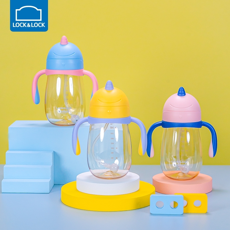 Bình nước nhựa LocknLock 330ml HAP911 Unicorn Kids, Hàng chính hãng, kèm ống hút silicone, tay cầm,họa tiết xinh-JoyMall