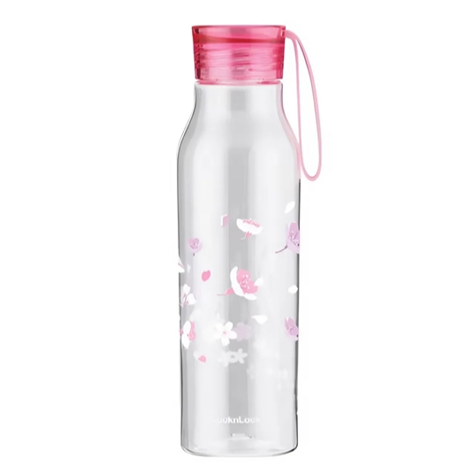 Bình nước nhựa 550ML Eco LocknLock ABF644LPIK Sakura, Hàng chính hãng, anh đào, nắp kèm dây silicone, chống rỉ - JoyMall