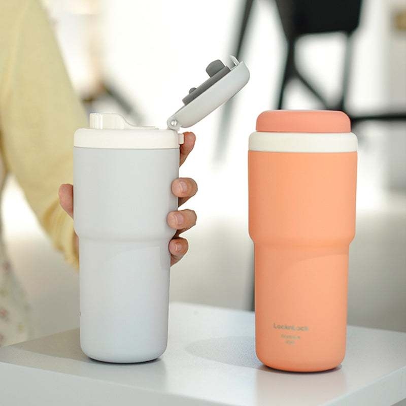 Ly giữ nhiệt LocknLock 480ml Macaron First Tumbler Titan LHC3291, Hàng chính hãng, thép không gỉ 304 mạ titan, mở 1 chạm-JoyMall