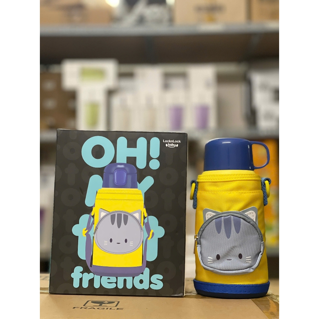 Bình giữ nhiệt trẻ em 550ml LHC1475 LocknLock, Hàng chính hãng, họa tiết dễ thương, 2 nắp, kèm túi quai xách-JoyMall