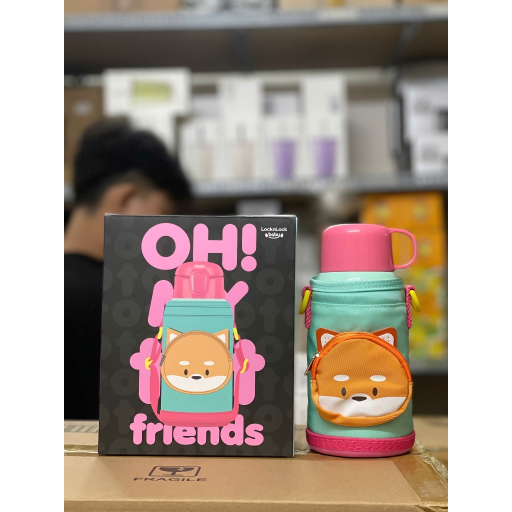Bình giữ nhiệt trẻ em 550ml LHC1475 LocknLock, Hàng chính hãng, họa tiết dễ thương, 2 nắp, kèm túi quai xách-JoyMall