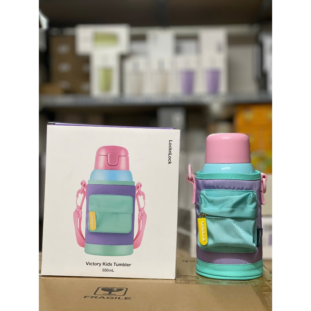 Bình giữ nhiệt trẻ em 550ml LHC1475 LocknLock, Hàng chính hãng, họa tiết dễ thương, 2 nắp, kèm túi quai xách-JoyMall