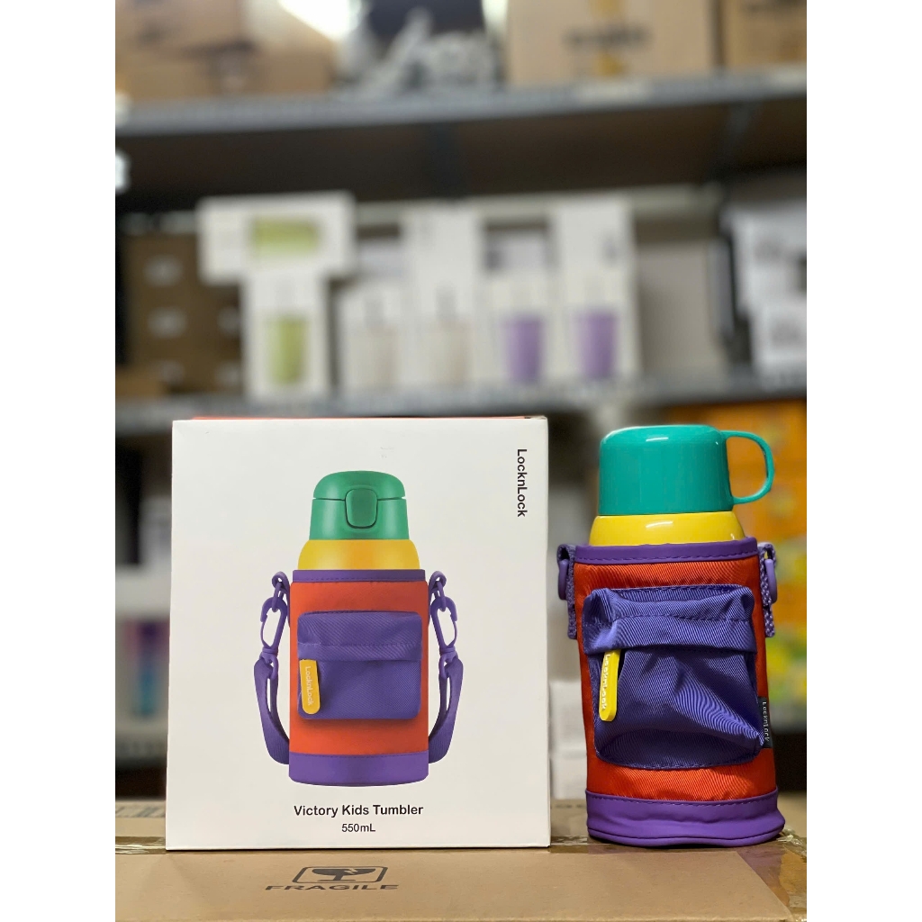 Bình giữ nhiệt trẻ em 550ml LHC1475 LocknLock, Hàng chính hãng, họa tiết dễ thương, 2 nắp, kèm túi quai xách-JoyMall