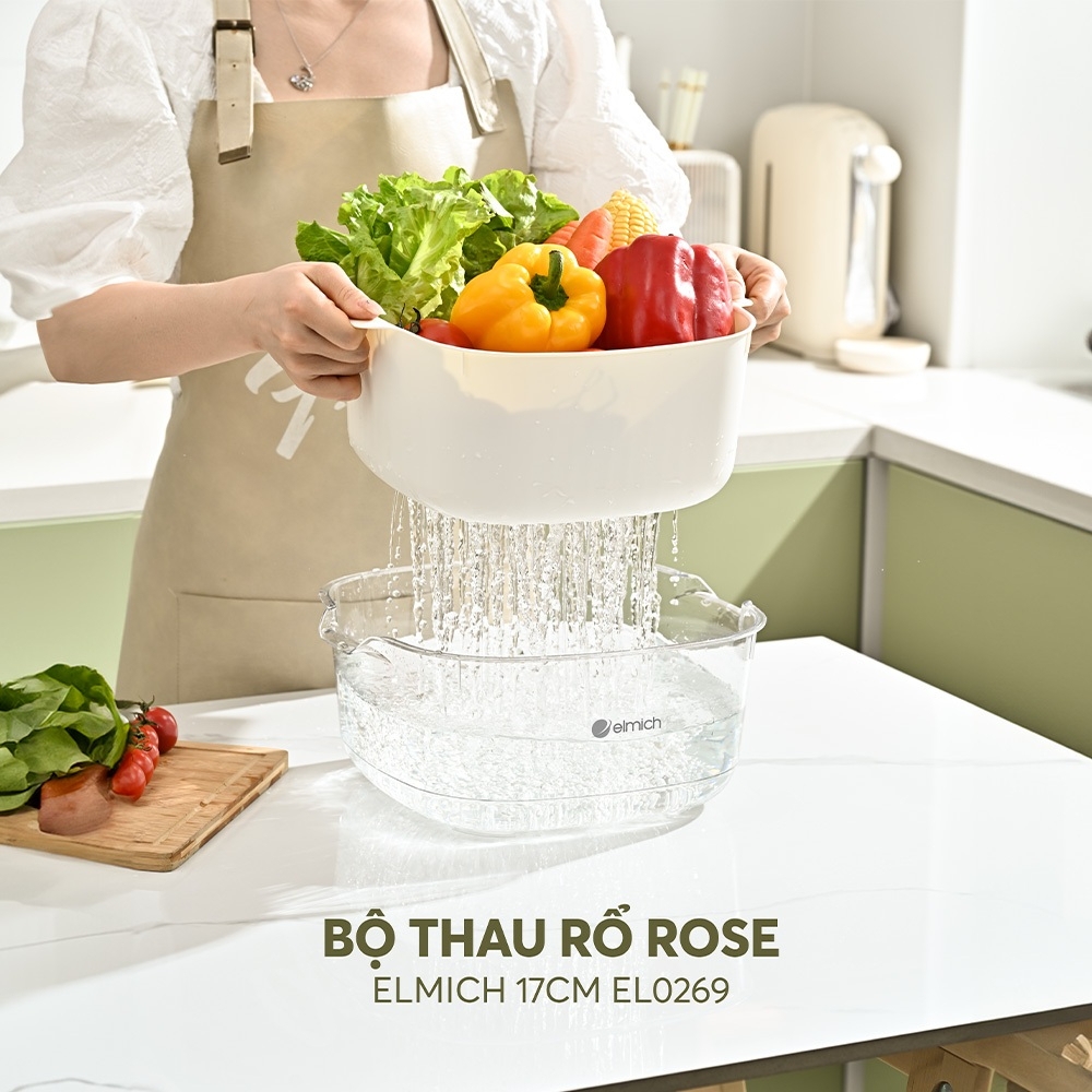 Bộ thau rổ Rose Elmich EL0269, EL0270, EL0271, Hàng chính hãng, Size 17,23,28cm, nhựa PP an toàn sức khỏe, 2 lớp-JoyMall