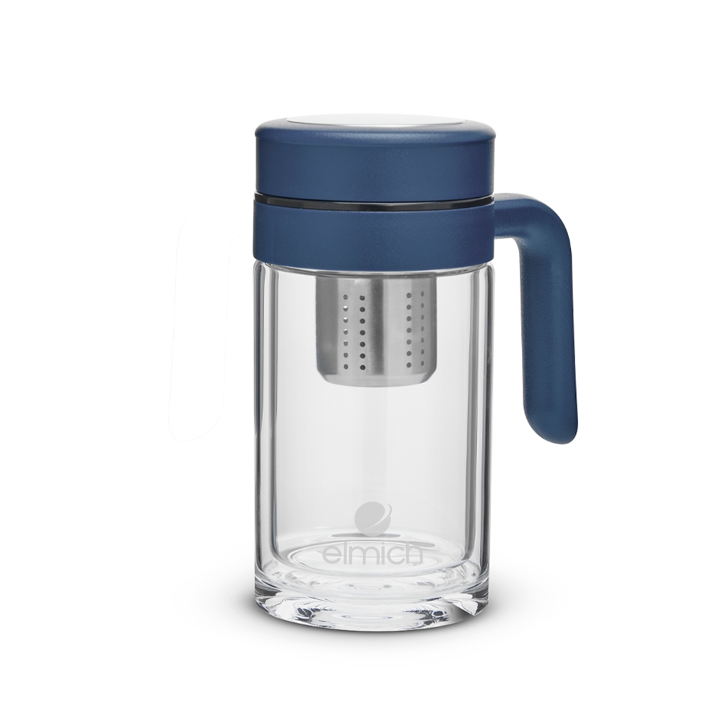 Cốc nước thủy tinh cao cấp 400ml Elmich EL-8351, Hàng chính hãng, có tay cầm, nắp tích hợp lọc trà, chống tràn - JoyMall