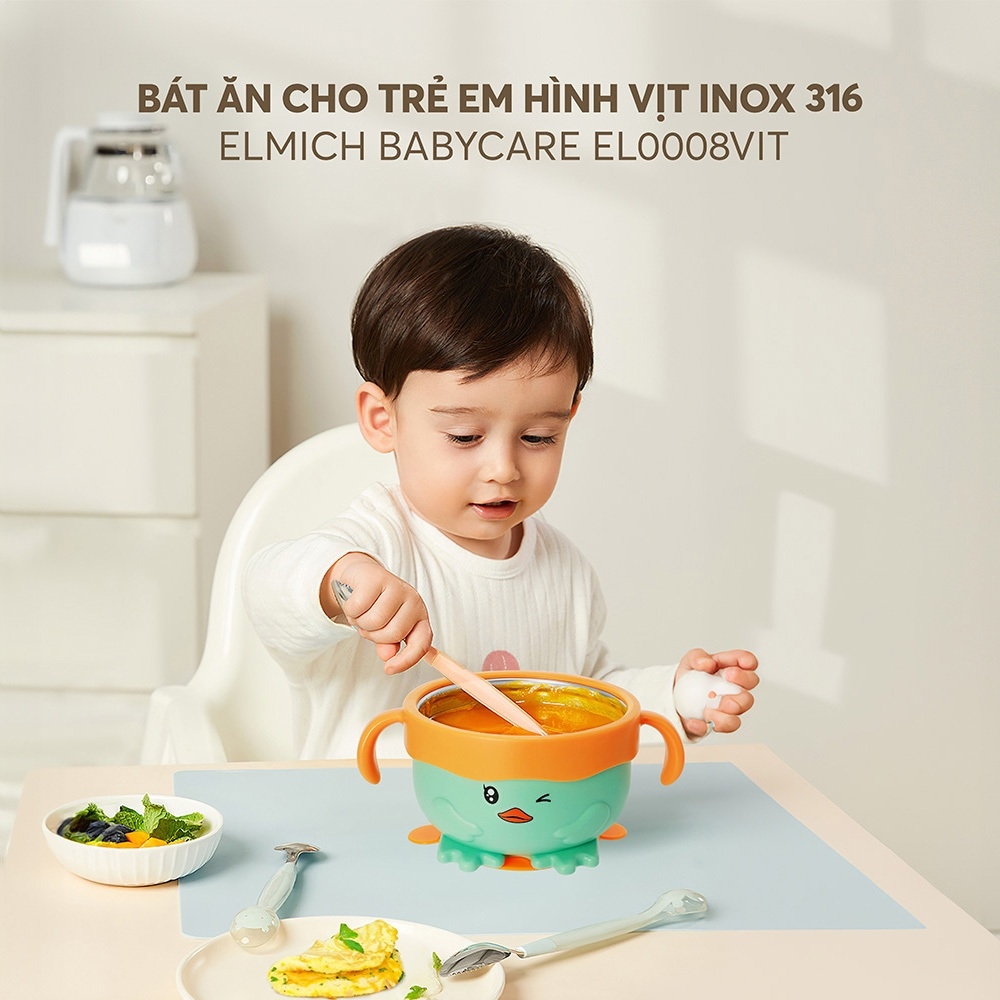 Bát ăn trẻ em Elmich EL-0008VIT EL-0008KL EL-0008GAU, Hàng chính hãng, họa tiết dễ thương, inox 316, có tay cầm-JoyMall
