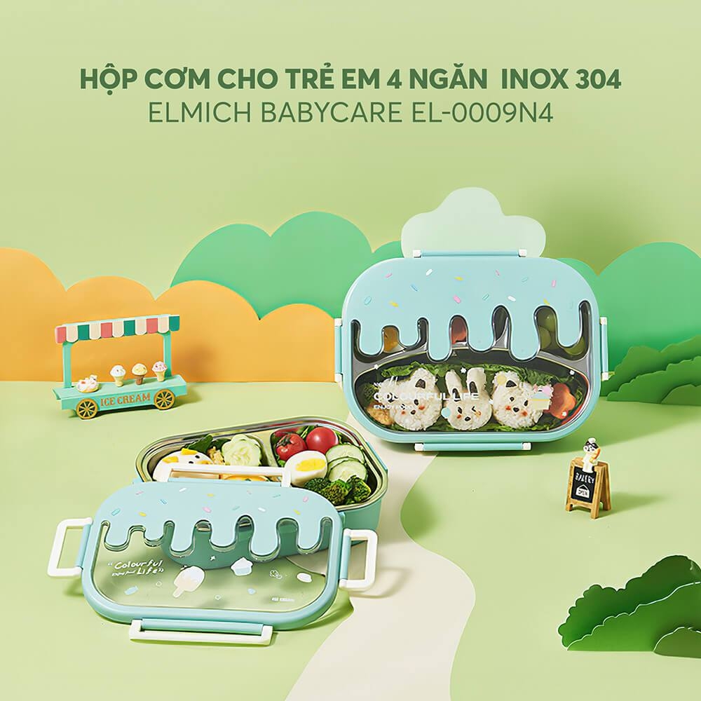 Hộp cơm trẻ em inox 304 Elmich Baby Care EL-0009N3 EL-0009N4, Hàng chính hãng, 650ml-1L, khay chia ngăn - JoyMall