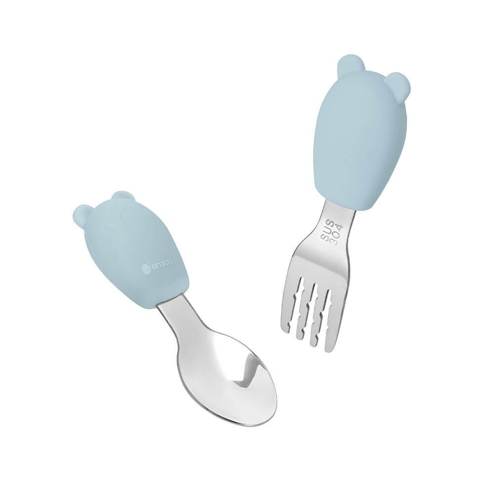 Bộ thìa muỗng dĩa cho bé silicon, inox 304 Elmich Babycare EL-0005TD2, Hàng chính hãng, An toàn cho sức khỏe - JoyMall