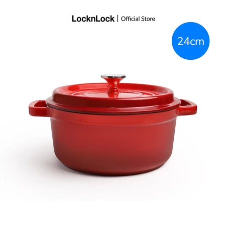 Nồi gang nguyên khối LocknLock Iron Casserole CIC2205RED, Hàng chính hãng, tráng men, dùng được bếp từ - JoyMall
