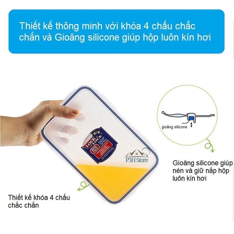 Hộp nhựa bảo quản thực phẩm 1L Lock&Lock Classic HPL817, Hàng chính hãng, nắp gài viền silicone kín, an toàn - JoyMall