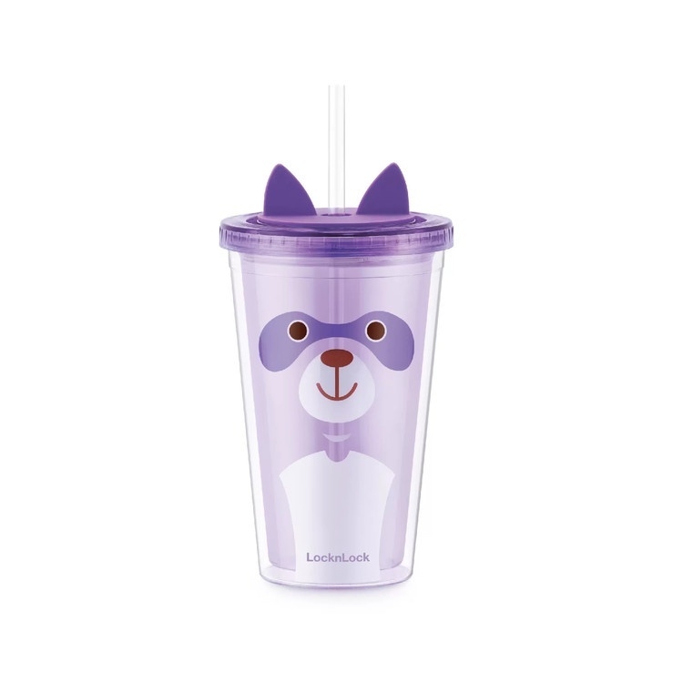 Ly nhựa 2 lớp 520ml Lock&Lock Double Wall Cold Cup HAP511, Hàng chính hãng, họa tiết dễ thương, kèm ống hút - JoyMall