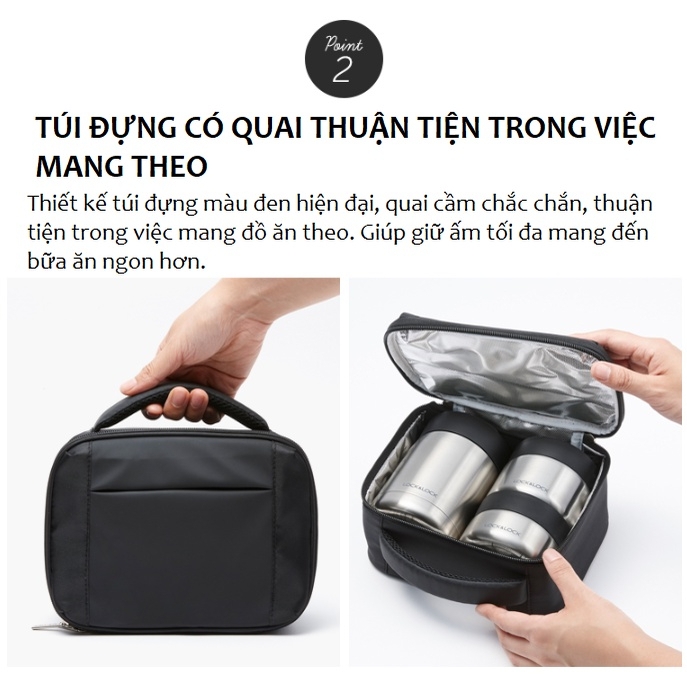 Bộ hộp cơm giữ nhiệt LocknLock 1 Lít 2 LHC8032SLV, Hàng chính hãng, 3 hộp đựng, có túi, đi kèm muỗng đũa - JoyMall