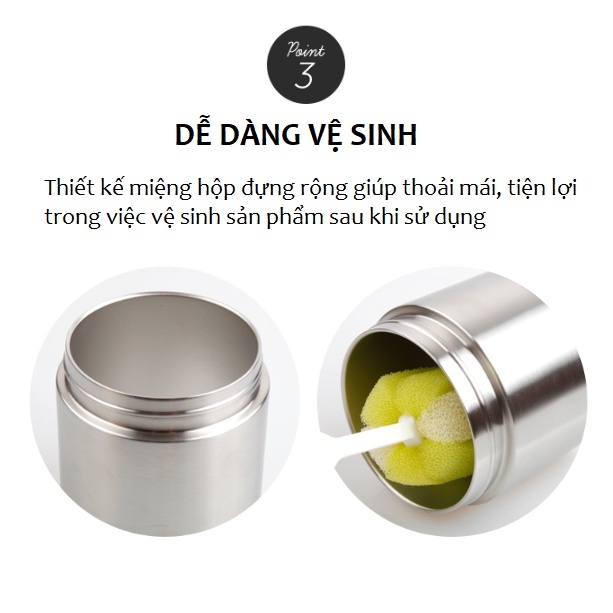 Bộ hộp cơm giữ nhiệt LocknLock 1 Lít 2 LHC8032SLV, Hàng chính hãng, 3 hộp đựng, có túi, đi kèm muỗng đũa - JoyMall