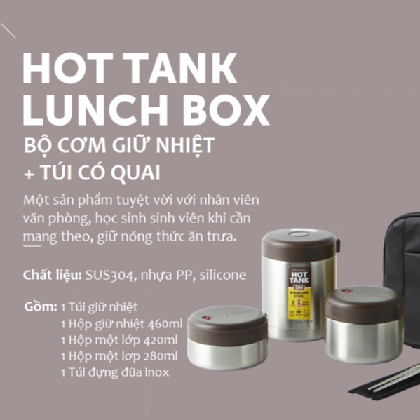 Bộ hộp cơm giữ nhiệt LocknLock 1 Lít 2 LHC8032SLV, Hàng chính hãng, 3 hộp đựng, có túi, đi kèm muỗng đũa - JoyMall