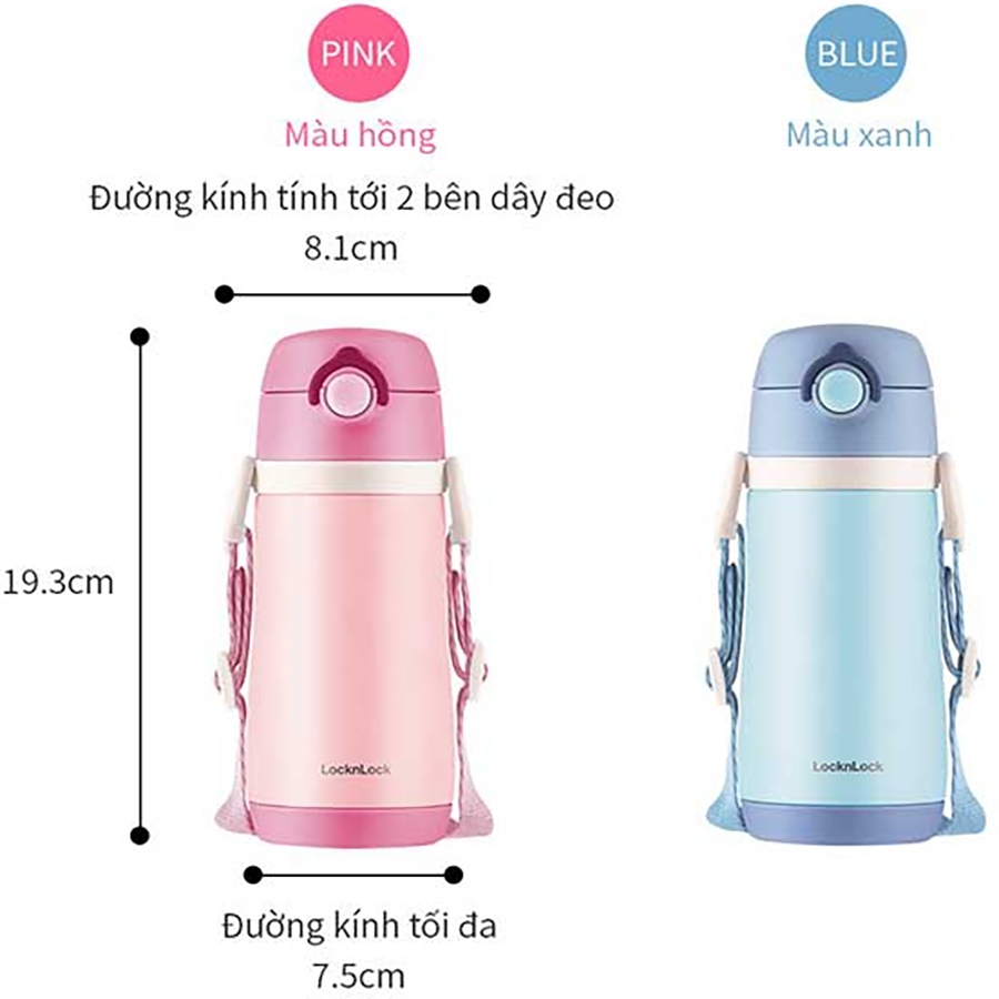 Bình giữ nhiệt trẻ em 330ml LocknLock Cozy Kids Straw Tumbler LHC4236, Hàng chính hãng, thép không gỉ 316 - JoyMall