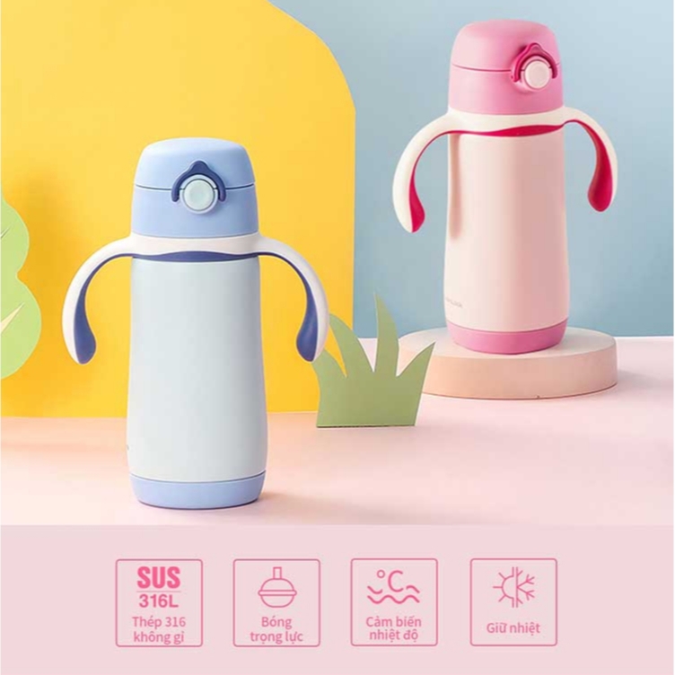 Bình giữ nhiệt trẻ em 330ml LocknLock Cozy Kids Straw Tumbler LHC4236, Hàng chính hãng, thép không gỉ 316 - JoyMall